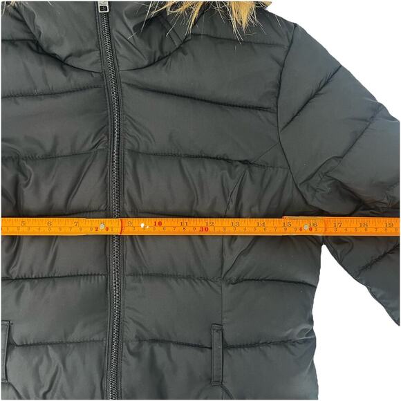 Hollister Long Black Hooded Puffer Coat Faux Fur Trim Winter Jacket Size Women S - Picture 9 of 9